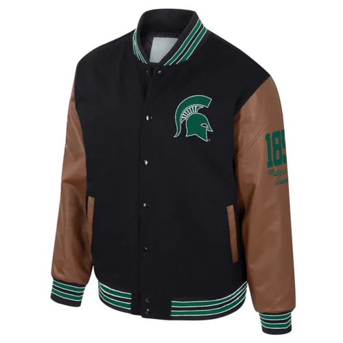 Michigan State Spartans Colosseum Letterman Wool & Leather Full-Snap Black/Brown Varsity Jacket