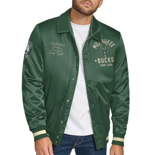 Milwaukee Bucks Jacob Chain Stitch Green Polyester Varsity Jacket