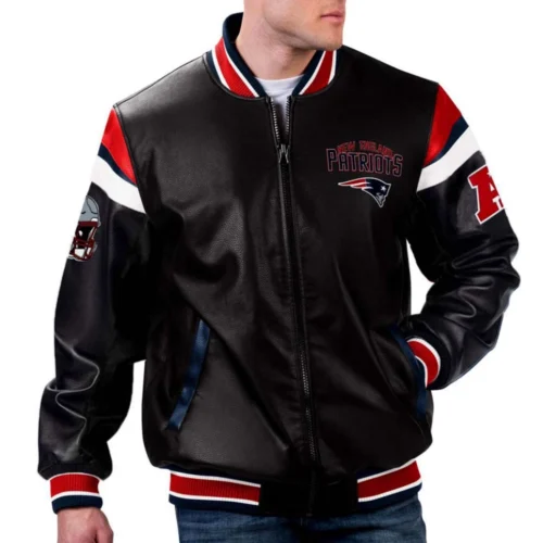 New England Patriots Full-Zip Leather Black  Varsity Jacket
