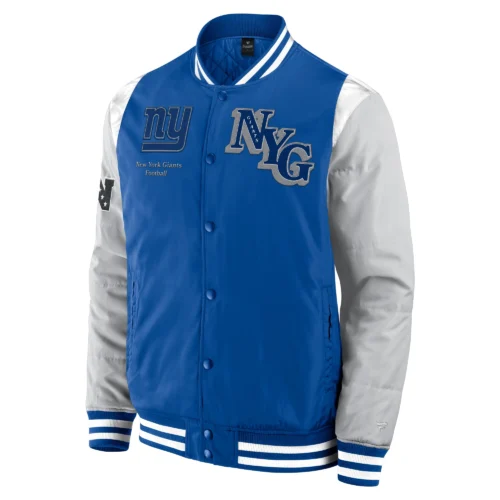 New York Giants Elements Elite Royal/Grey Full-Snap Satin Varsity Jacket