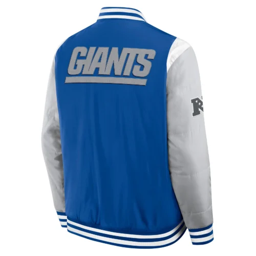 Alternative view of New York Giants Elements Elite Royal/Grey Full-Snap Satin Varsity Jacket