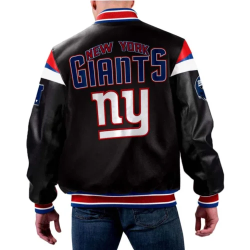 Alternative view of New York Giants Full-Zip Black Leather Varsity Jacket