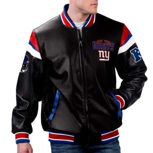 New York Giants Full-Zip Black Leather Varsity Jacket