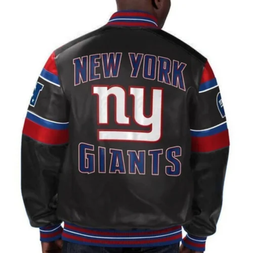 Alternative view of New York Giants Black Full-Snap Leather Bomber Jacket