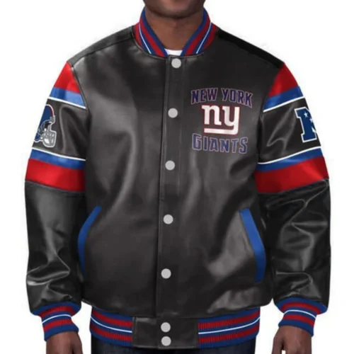 New York Giants Black Full-Snap Leather Bomber Jacket