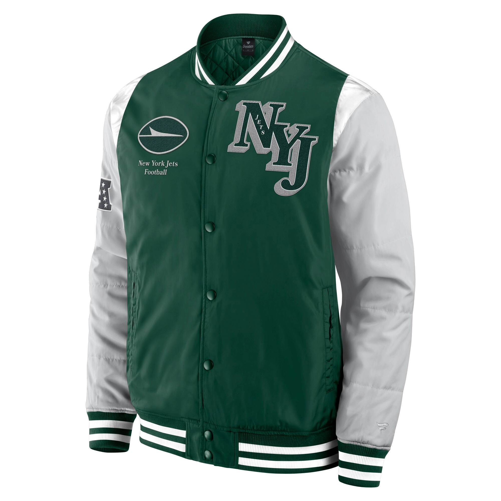 New York Jets Elements Elite Green/Grey Full-Snap Satin Varsity Jacket