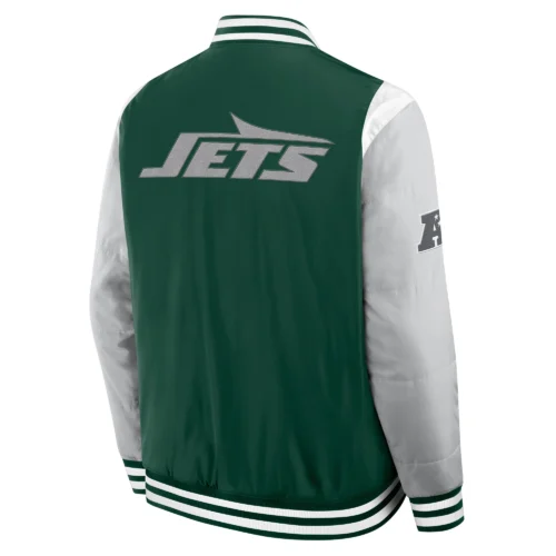 Alternative view of New York Jets Elements Elite Green/Grey Full-Snap Satin Varsity Jacket