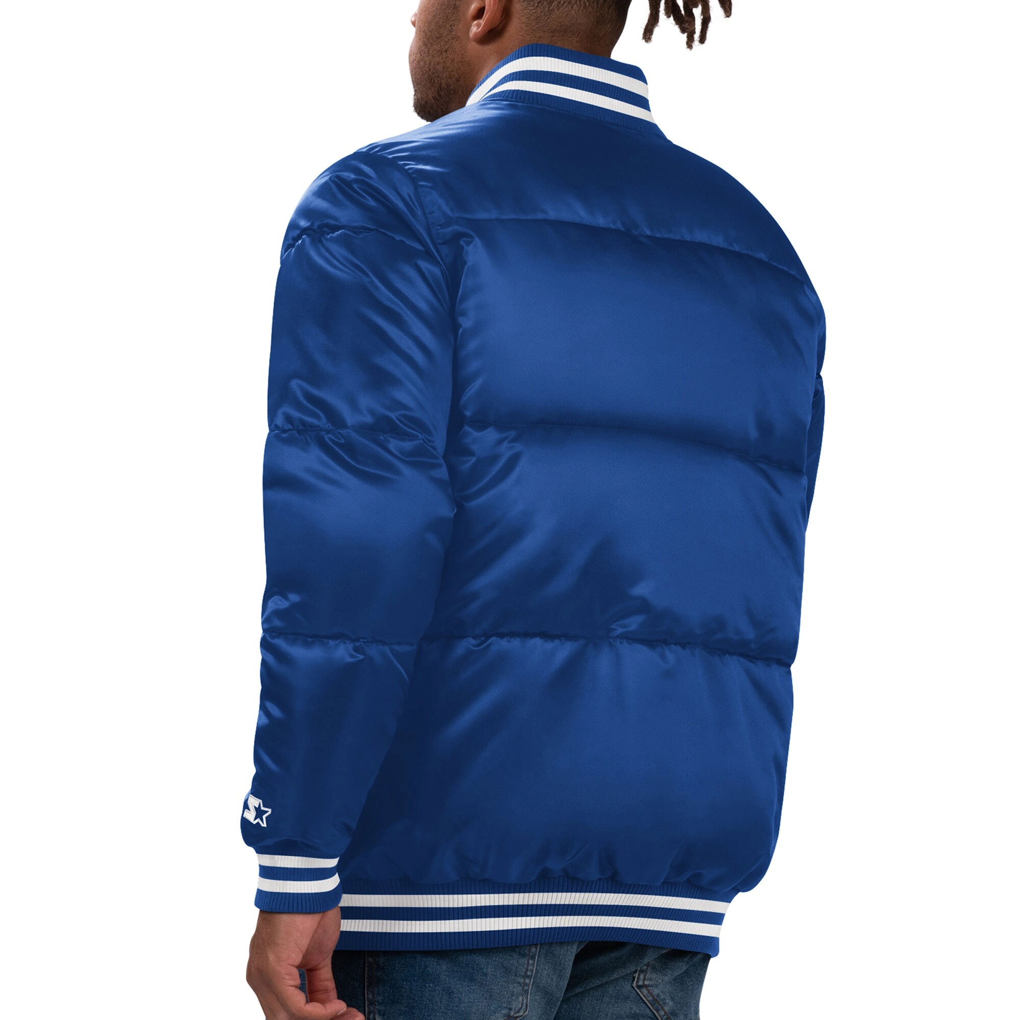 New York Mets Bronx Satin Full Snap Bomber Royal Satin Varsity Jacket - Image 2
