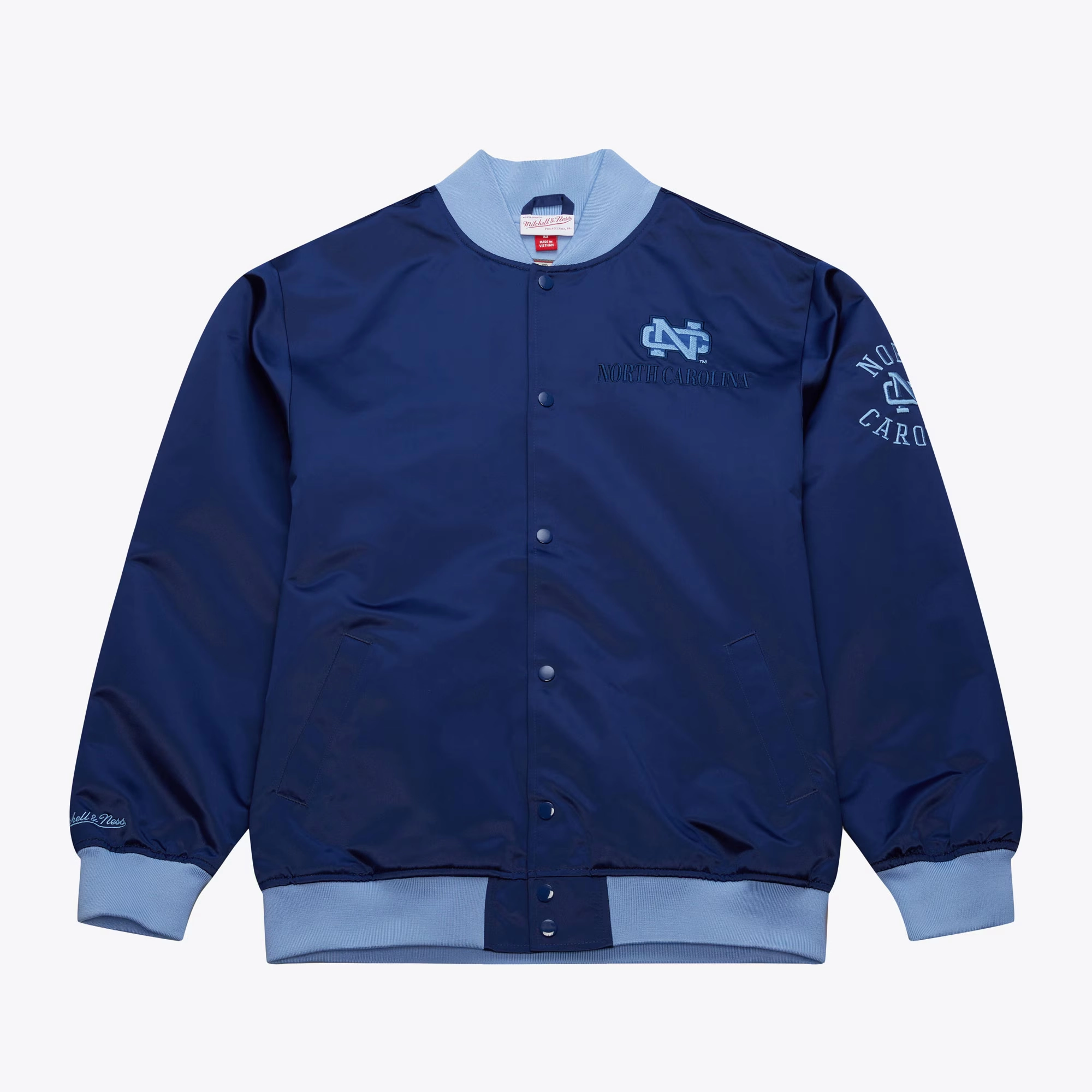 North Carolina Tar Heels OG 3.0 Vintage Full-Snap Navy Satin Varsity Jacket