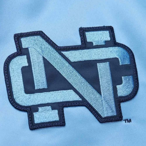 North Carolina Tar Heels Vintage Logo Light Blue Satin Varsity Jacket - Image 4