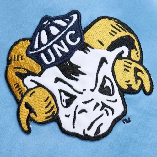 North Carolina Tar Heels Vintage Logo Light Blue Satin Varsity Jacket - Image 3