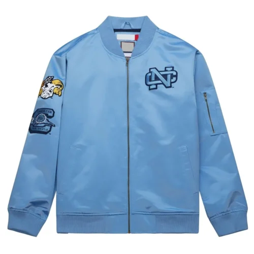 North Carolina Tar Heels Vintage Logo Light Blue Satin Varsity Jacket