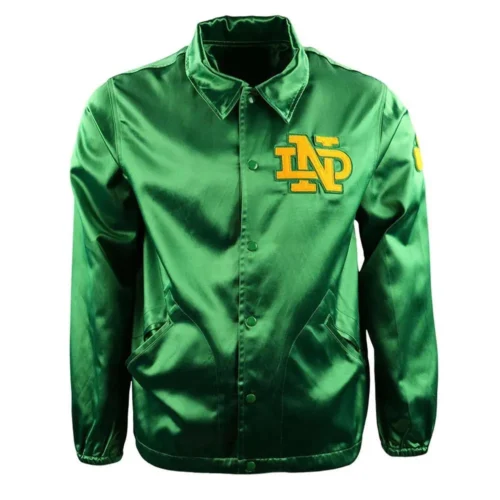 Notre Dame Fighting Irish Windbreaker Green Satin Varsity Jacket