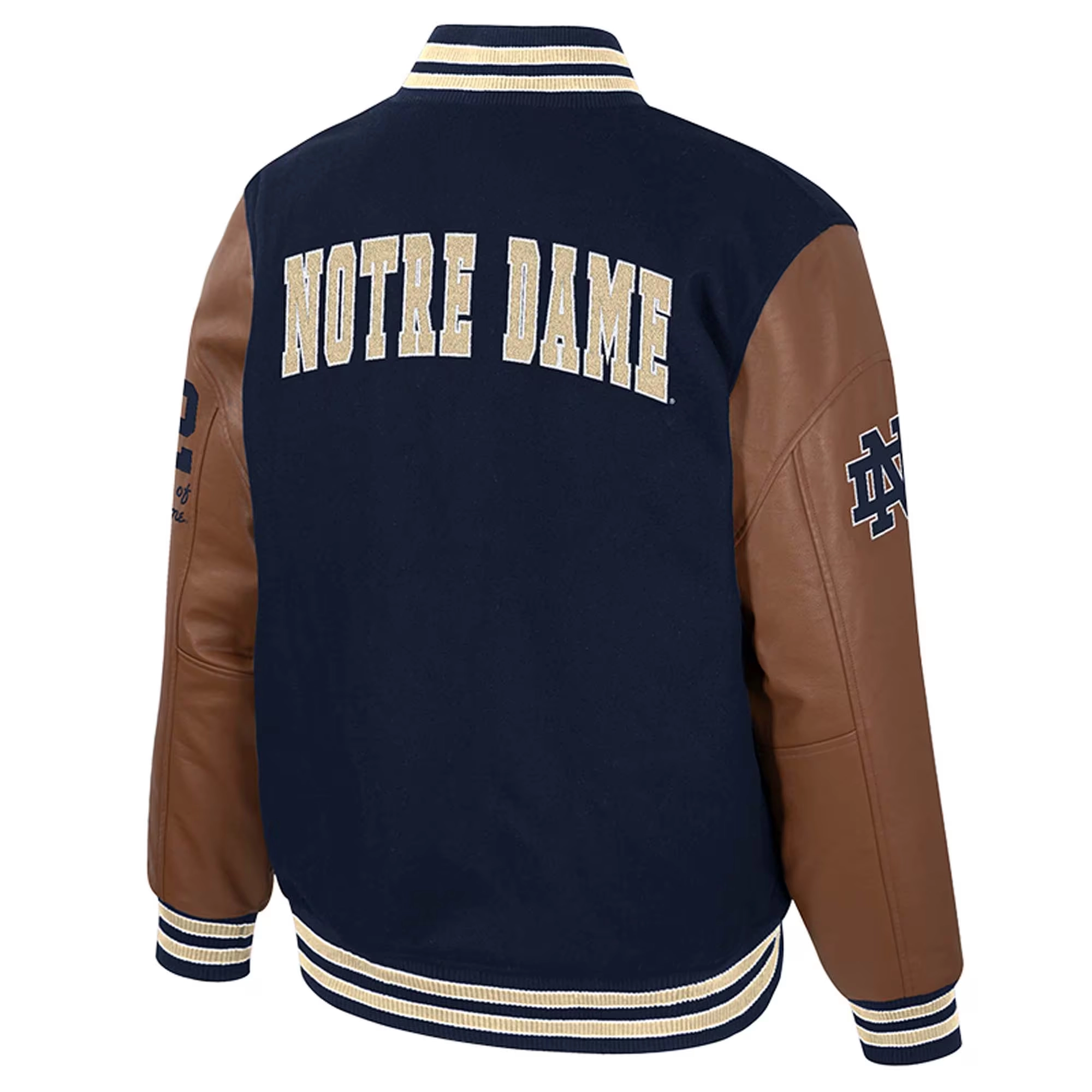 Notre Dame Fighting Irish Colosseum Letterman Wool & Leather Full-Snap Navy/Brown Varsity Jacket - Image 2