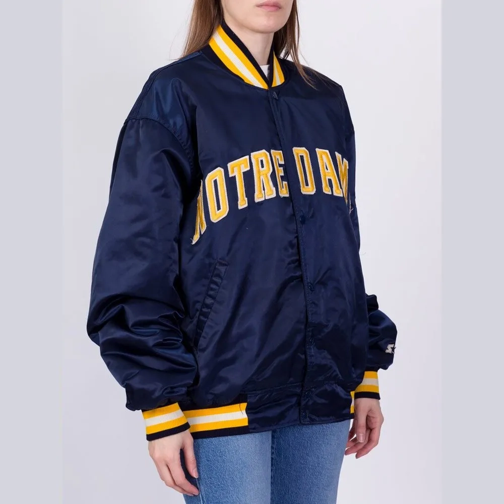 Notre Dame Fighting Irish Navy Satin Varsity Jacket - Image 3