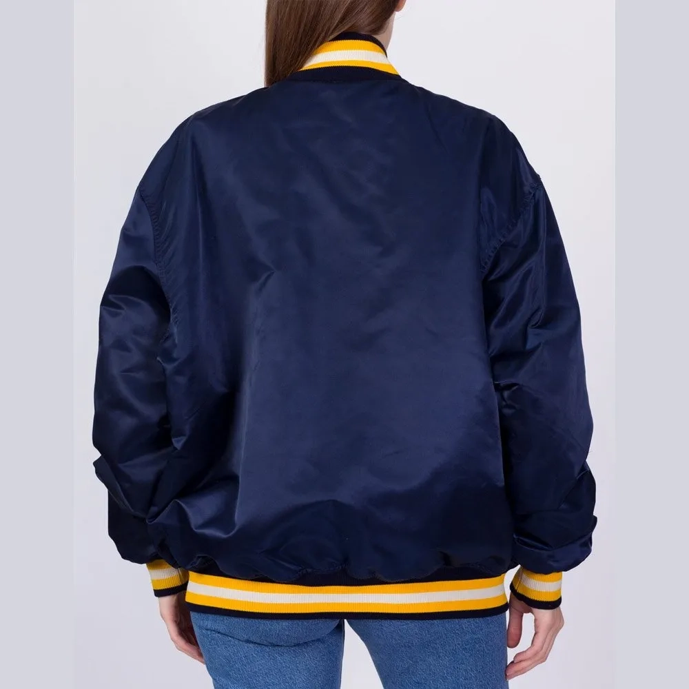 Notre Dame Fighting Irish Navy Satin Varsity Jacket - Image 2