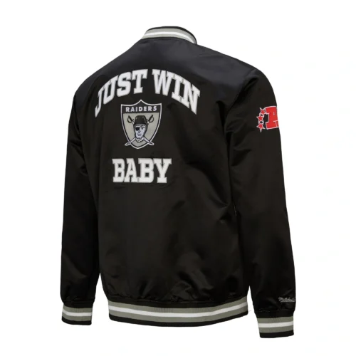 Alternative view of Oakland Raiders Double Down Black Satin Varsity Jacket