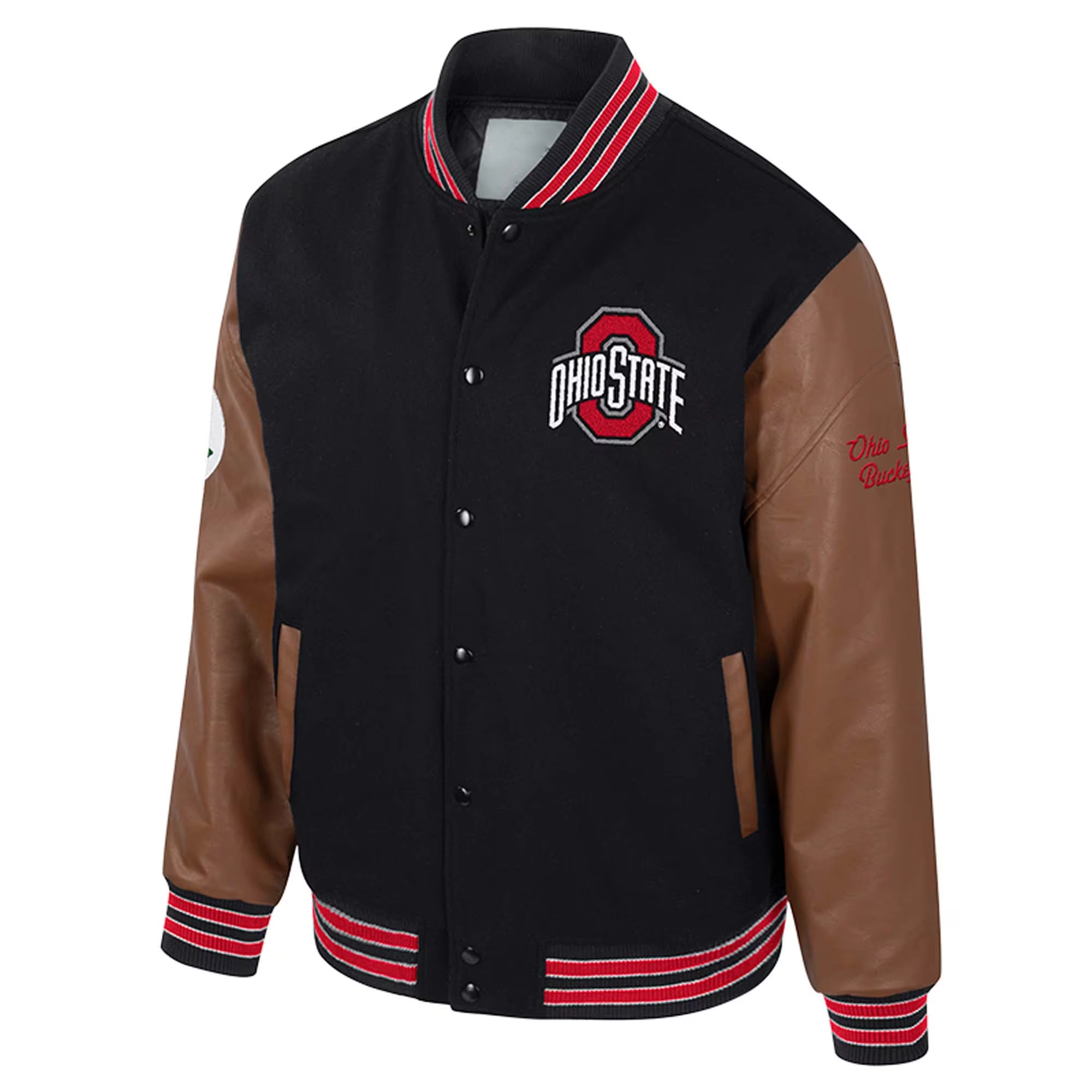 Ohio State Buckeyes Colosseum Letterman Wool & Leather Full-Snap Black/Brown Varsity Jacket
