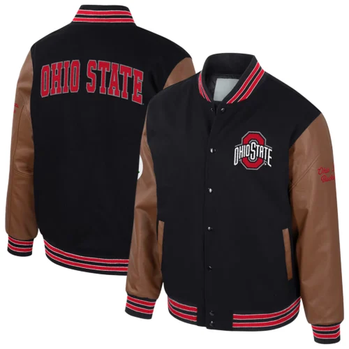 Ohio State Buckeyes Colosseum Letterman Wool & Leather Full-Snap Black/Brown Varsity Jacket - Image 3