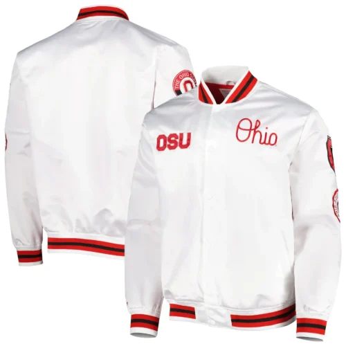 Ohio State Buckeyes City Collection White Satin Varsity Jacket - Image 3