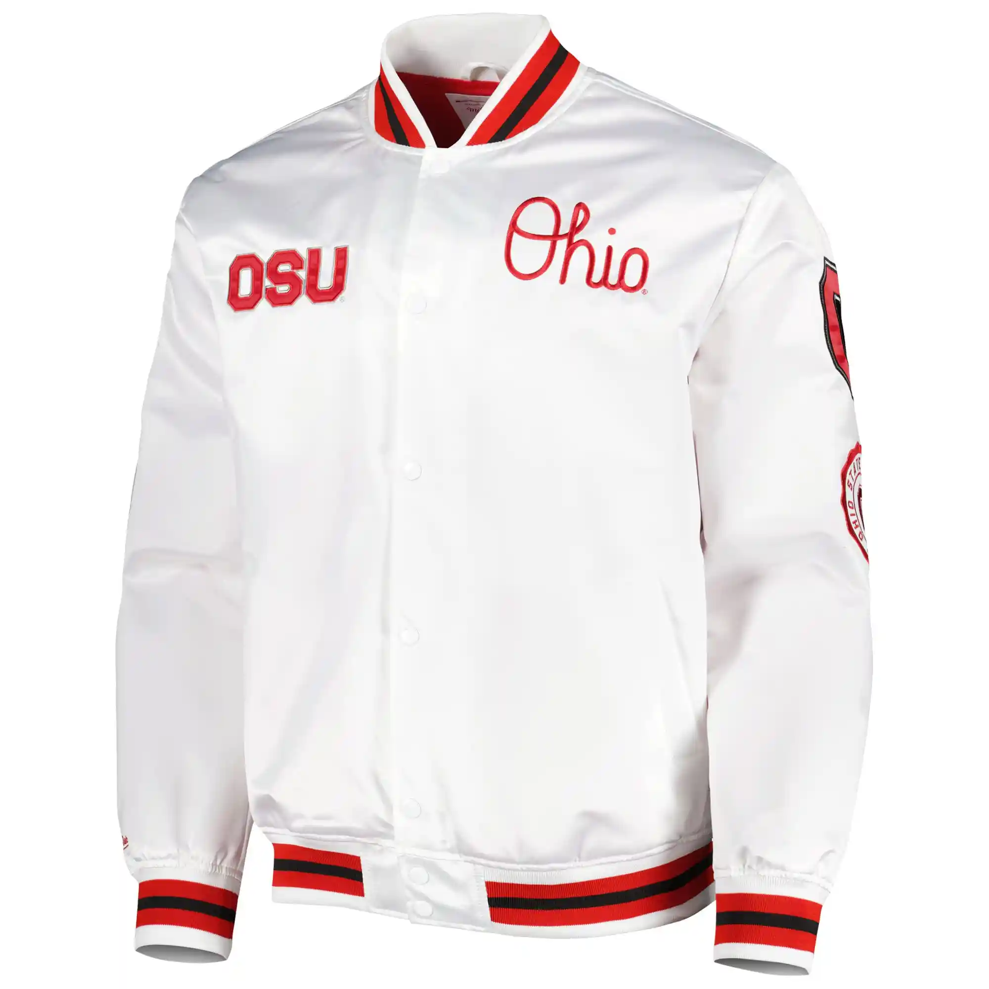 Ohio State Buckeyes City Collection White Satin Varsity Jacket