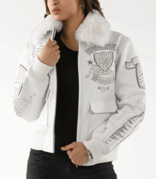 Pelle Pelle Fur American Bombshell White Leather Jacket