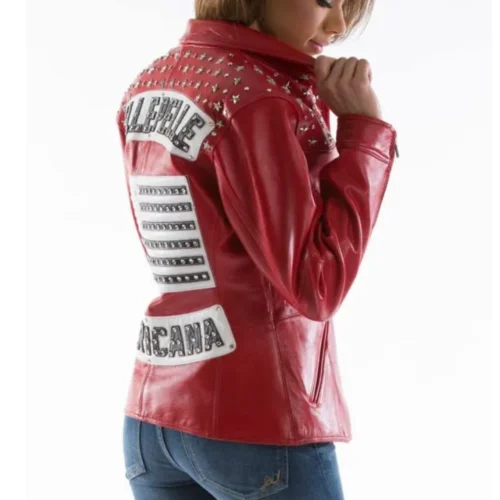 Alternative view of Pelle Pelle Women’s Americana Red Plush Studded Leather Jacket