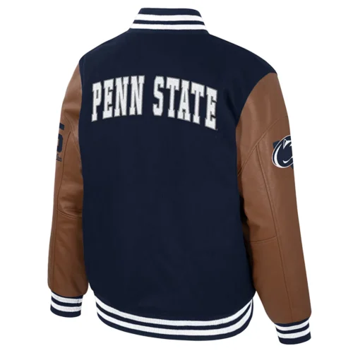 Alternative view of Penn State Nittany Lions Colosseum Letterman Wool & Leather Full-Snap Navy/Brown Varsity Jacket