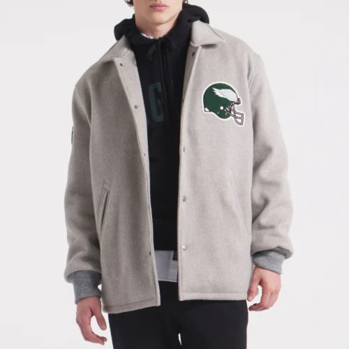 Philadelphia Eagles Cashmere Coaches Full-Snap Varsity Jacket