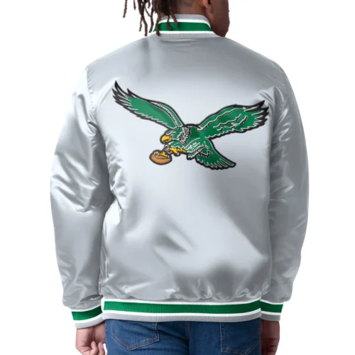 Alternative view of Philadelphia Eagles Closer Silver Satin Varsity Jacket