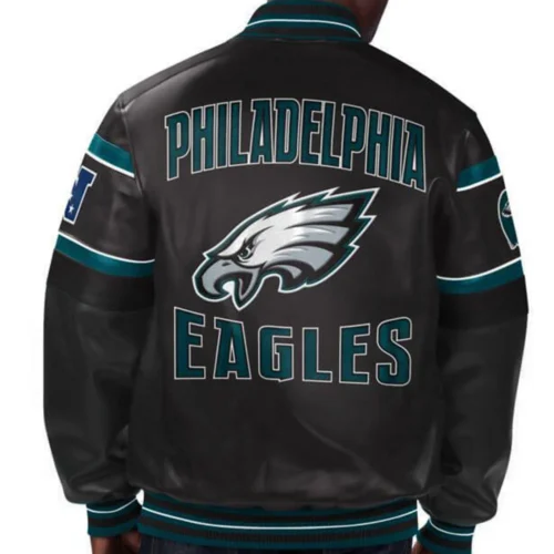 Alternative view of Philadelphia Eagles Black Full-Snap Leather Bomber Jacket