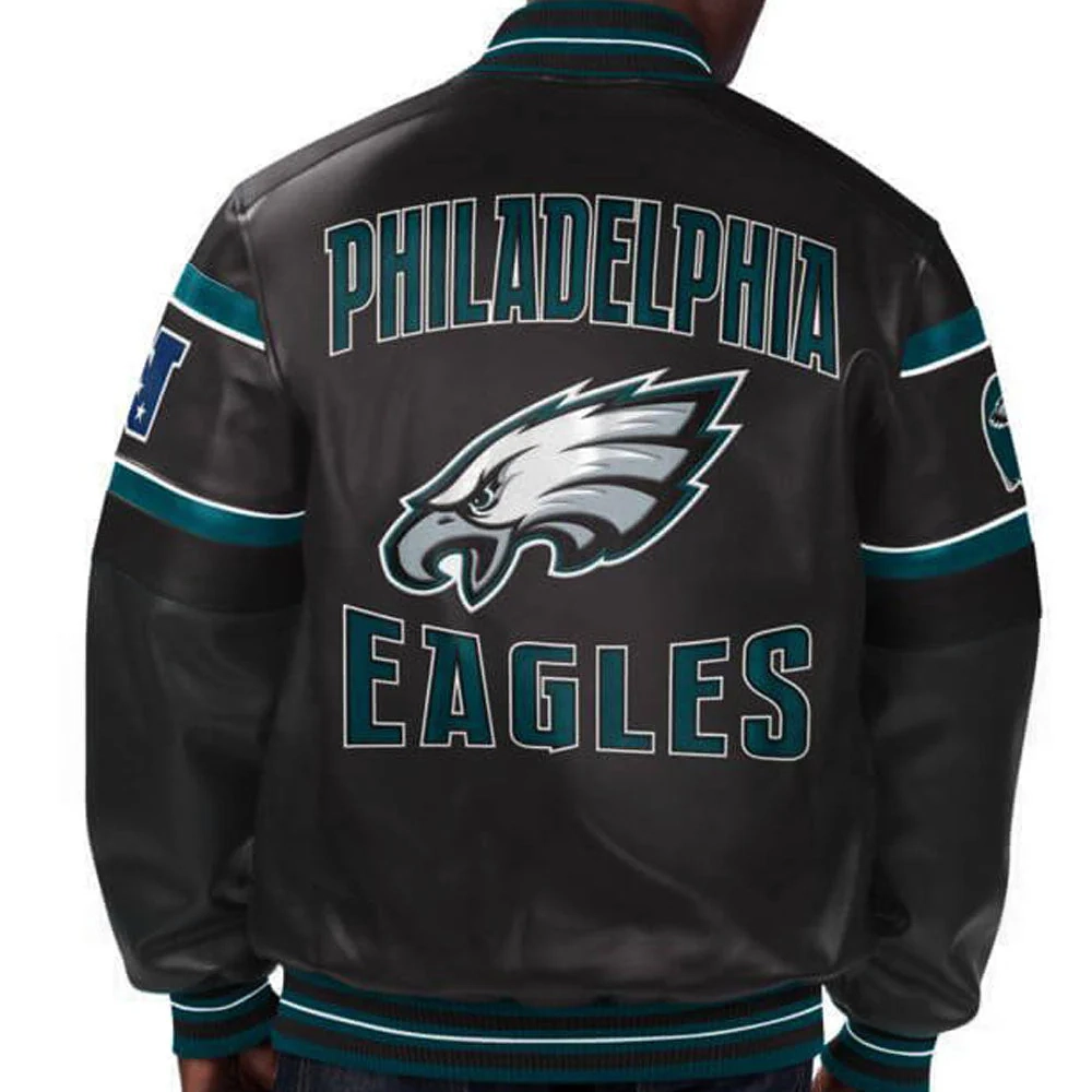 Philadelphia Eagles Black Full-Snap Leather Bomber Jacket - Image 2