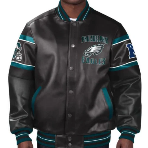Philadelphia Eagles Black Full-Snap Leather Bomber Jacket