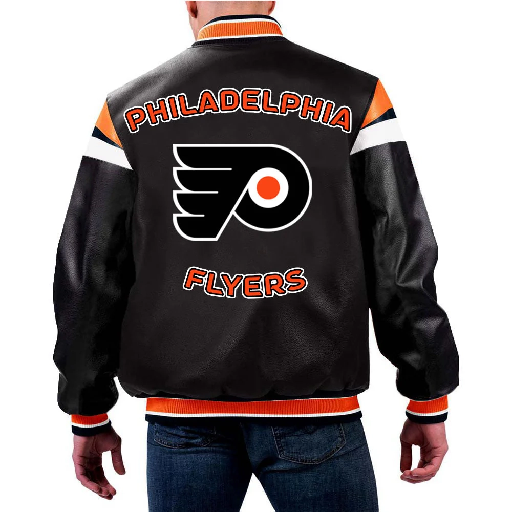 Philadelphia Eagles Black Full-Zip Leather Varsity Jacket - Image 2