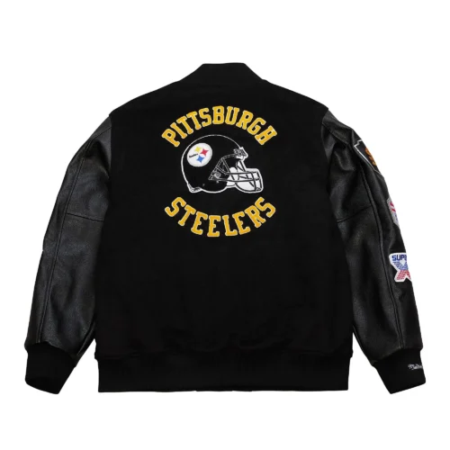 Alternative view of Pittsburgh Steelers Blackout Vintage Logo Black Wool & Leather Varsity Jacket