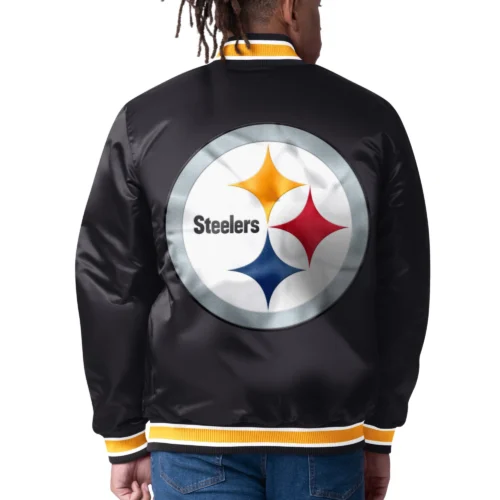 Alternative view of Pittsburgh Steelers Closer Black Satin Varsity Jacket