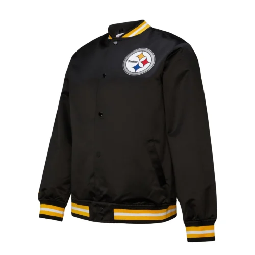 Pittsburgh Steelers Double Down Black Satin Varsity Jacket