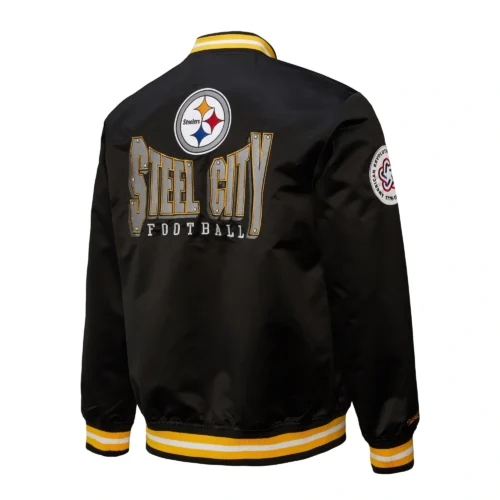 Alternative view of Pittsburgh Steelers Double Down Black Satin Varsity Jacket