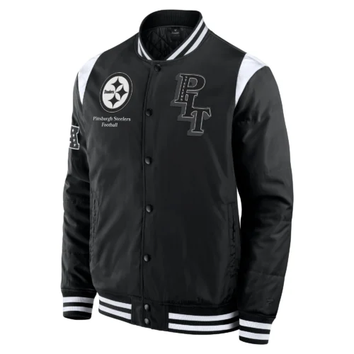 Pittsburgh Steelers Elements Elite Black Full-Snap Satin Varsity Jacket