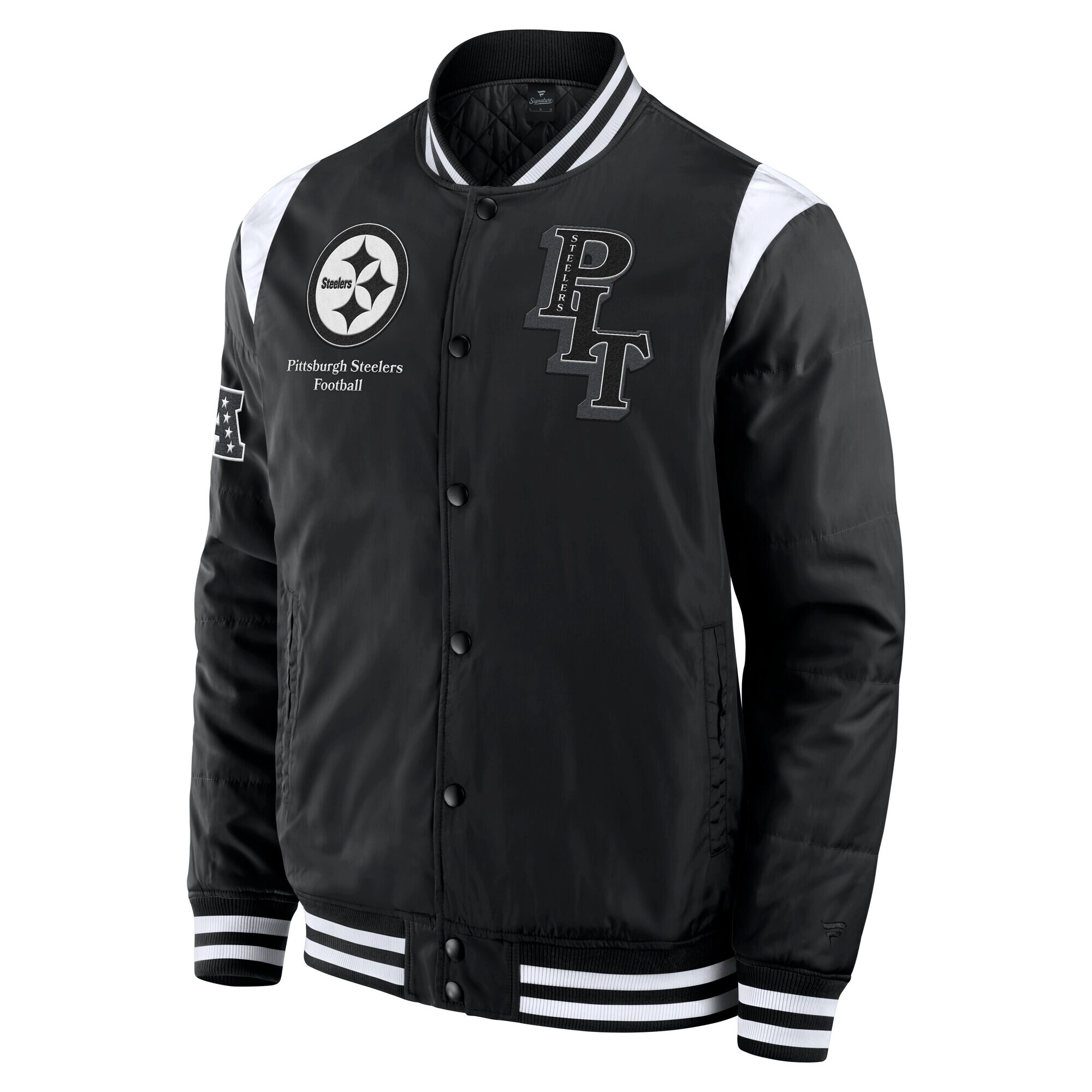 Pittsburgh Steelers Elements Elite Black Full-Snap Satin Varsity Jacket