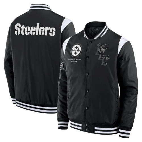 Pittsburgh Steelers Elements Elite Black Full-Snap Satin Varsity Jacket - Image 3