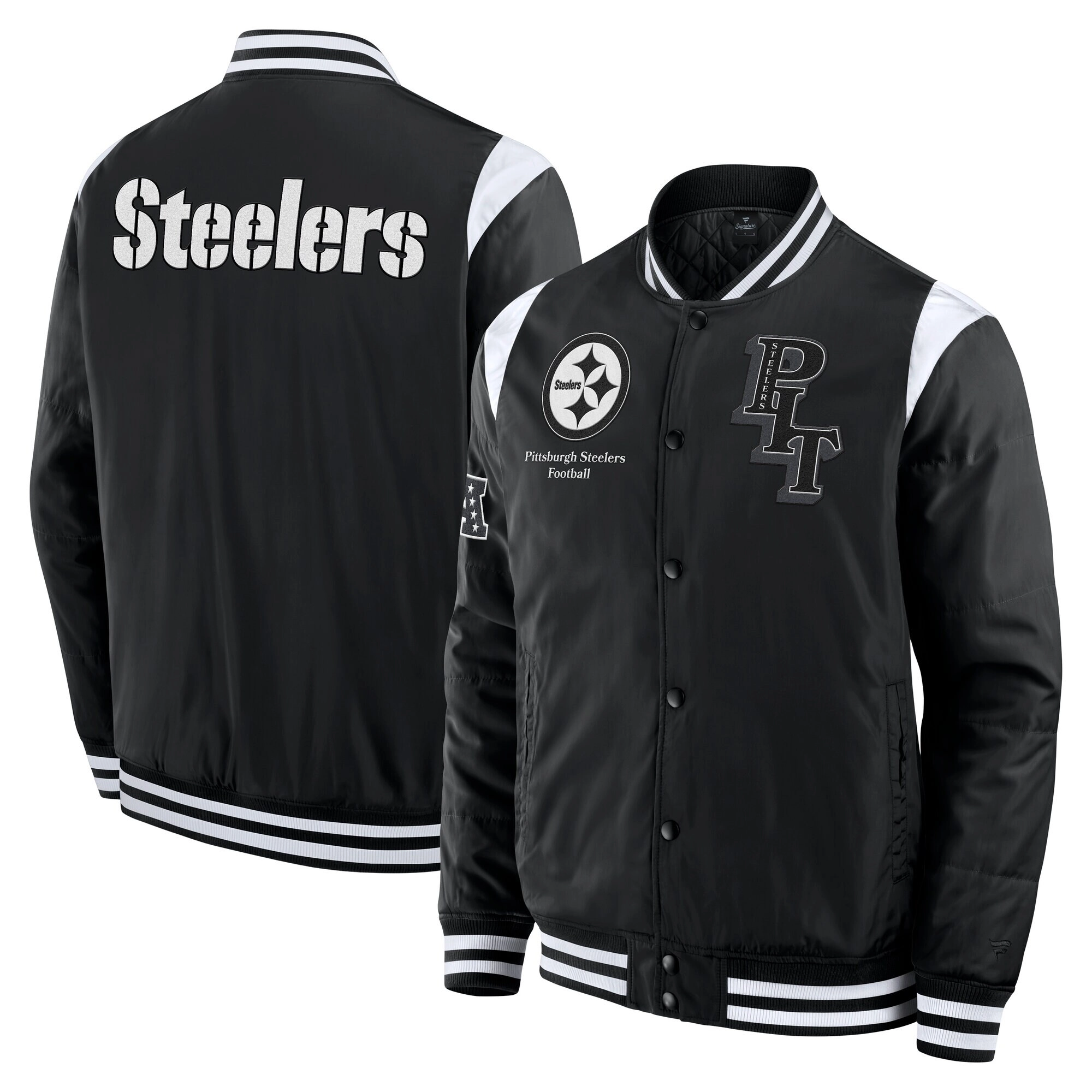 Pittsburgh Steelers Elements Elite Black Full-Snap Satin Varsity Jacket - Image 3