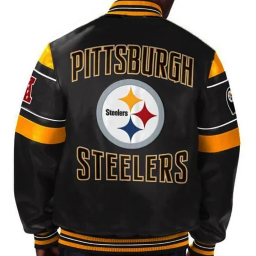 Alternative view of Pittsburgh Steelers Black Full-Snap Leather Bomber Jacket
