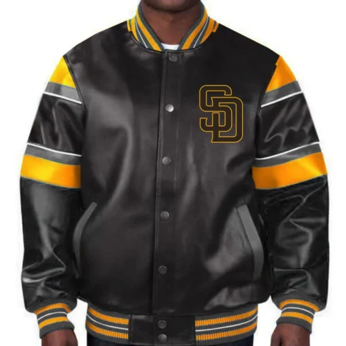 San Diego Padres Black Full-Snap Leather Bomber Jacket