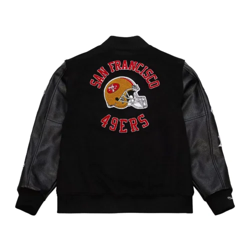 Alternative view of San Francisco 49ers Blackout Vintage Logo Black Wool & Leather Varsity Jacket