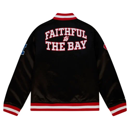 Alternative view of San Francisco 49ers Heavyweight Full-Zip Black Satin Varsity Jacket