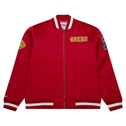 San Francisco 49ers Heavyweight Full-Zip Red Satin Varsity Jacket