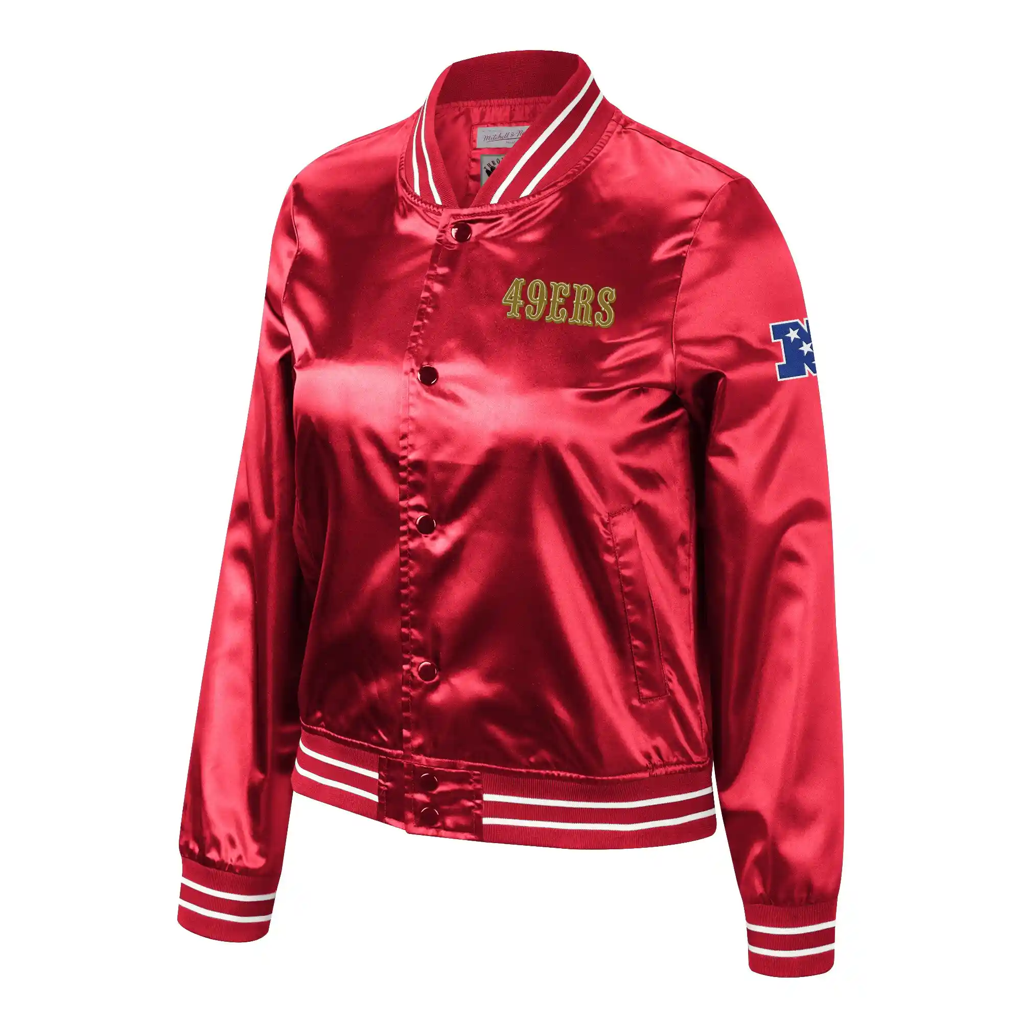 Women's San Francisco 49ers Heavyweight Full-Zip Red Satin Varsity Jacket