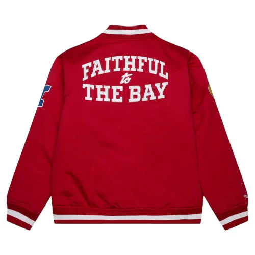Alternative view of San Francisco 49ers Heavyweight Full-Zip Red Satin Varsity Jacket