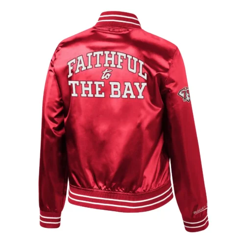 Alternative view of Women's  San Francisco 49ers Heavyweight Full-Zip Red Satin Varsity Jacket